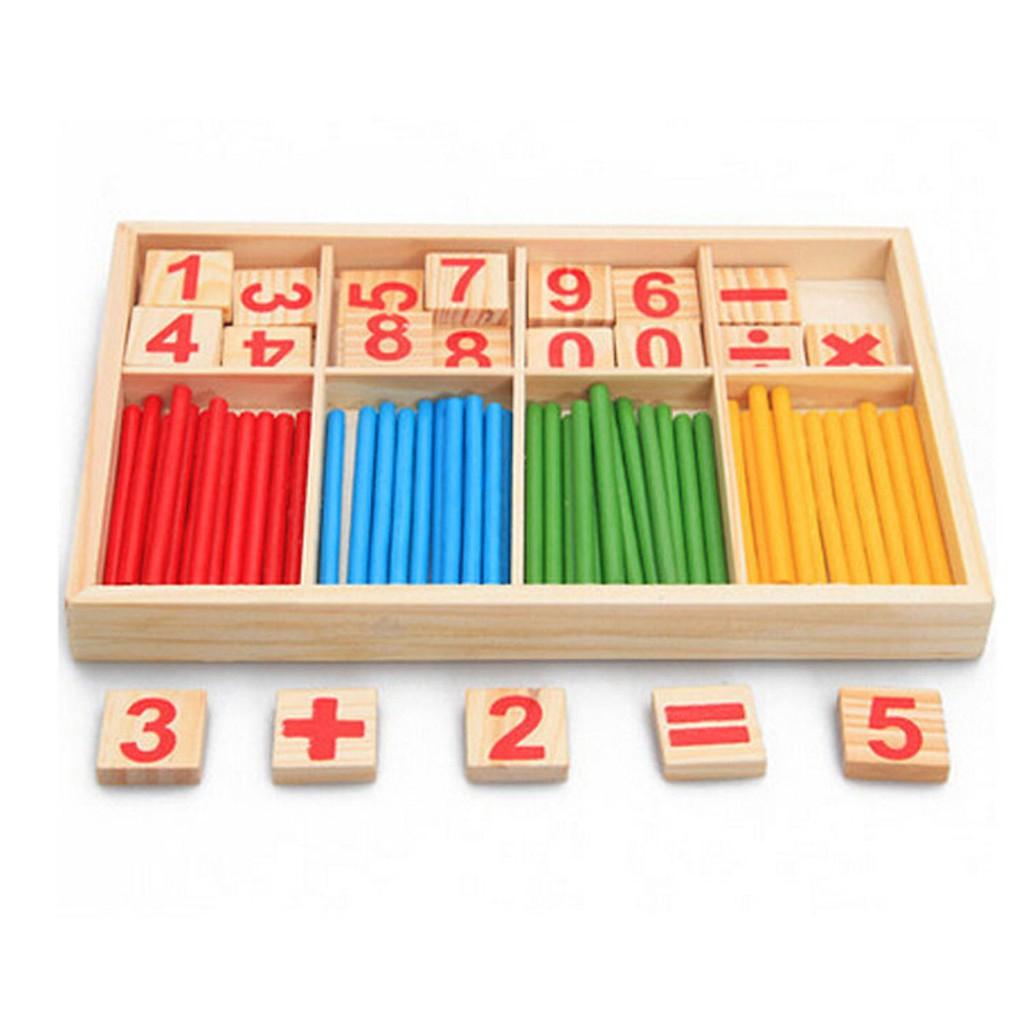 Bộ que tính cho bé học toán bằng gỗ - kèm số và phép tính - đồ chơi