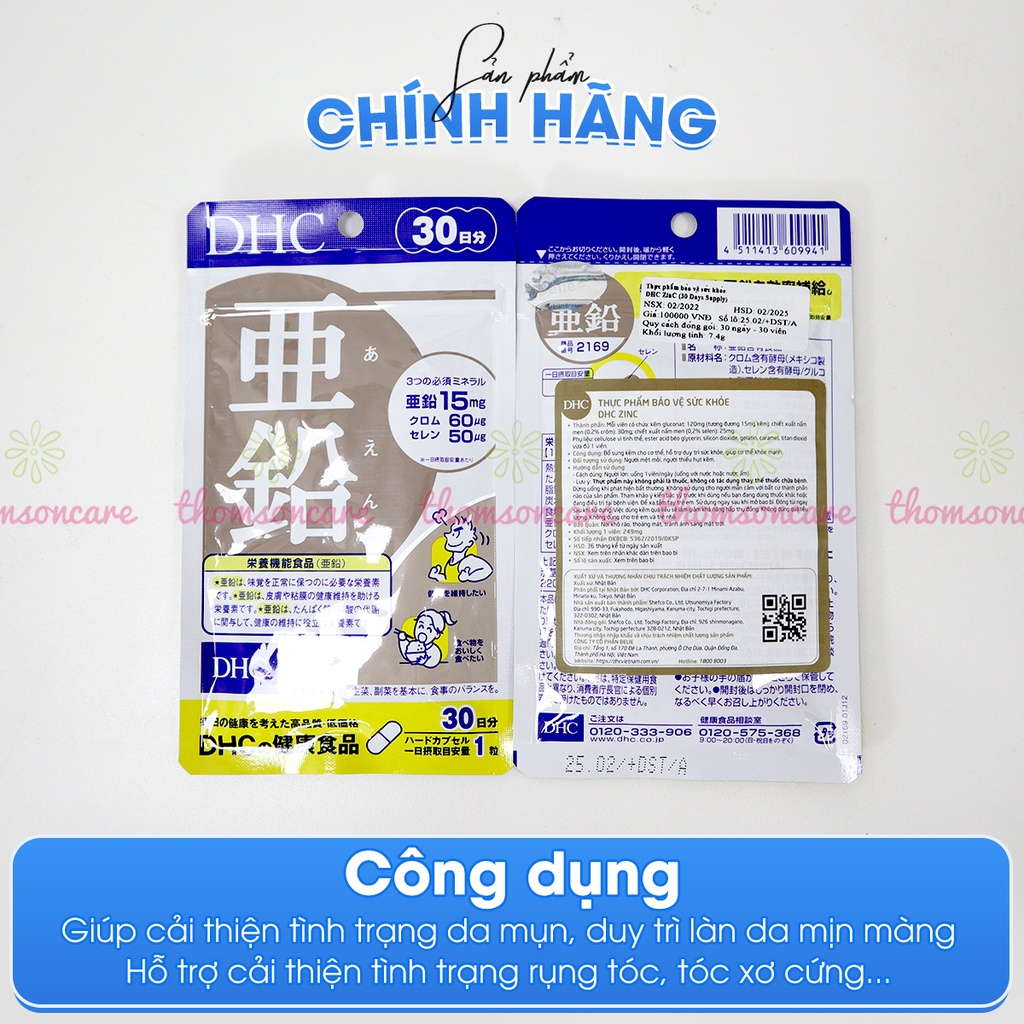 Combo làm trắng da, tóc khỏe L Cystine 60v, Kẽm DHC 30v, DHC Vitamin C 60v cho người bị mụn vitamin c dhc l cystine - Thomsoncare