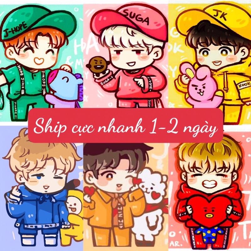 Tranh đính đá 5D họa tiết nhóm nhạc BTS hoạt hình độc đáo xinh xắn DIY cỡ 30x30cm