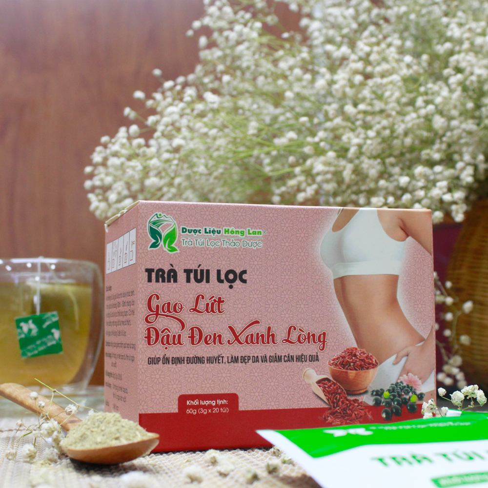 Trà Túi Lọc Gạo Lứt & Đậu Đen Xanh Lòng 60g (20gói x 3g) Dược Liệu Hồng Lan