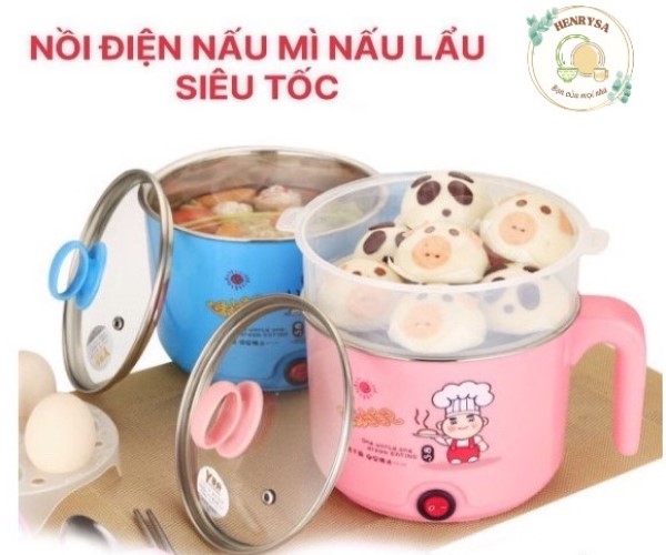 Nồi lẩu mini , Ca nấu mì , đun nước siêu tốc 2 lớp 18cm ( họa tiết và màu sắc ngẫu nhiên) - Hàng chính hãng