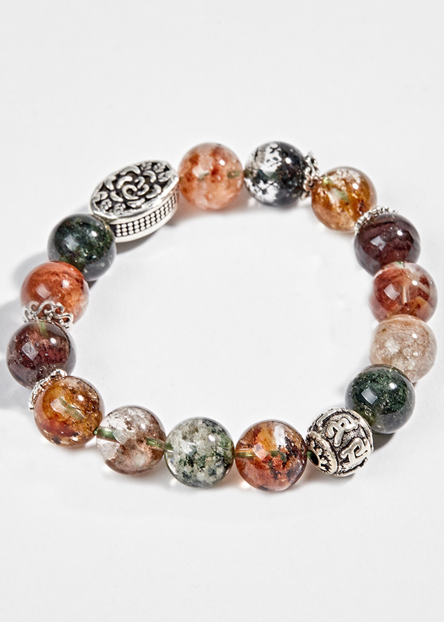 Vòng Thạch Anh Ưu Linh Đa Sắc Phối Charm Hoa Bạc Ngọc Quý Gemstones