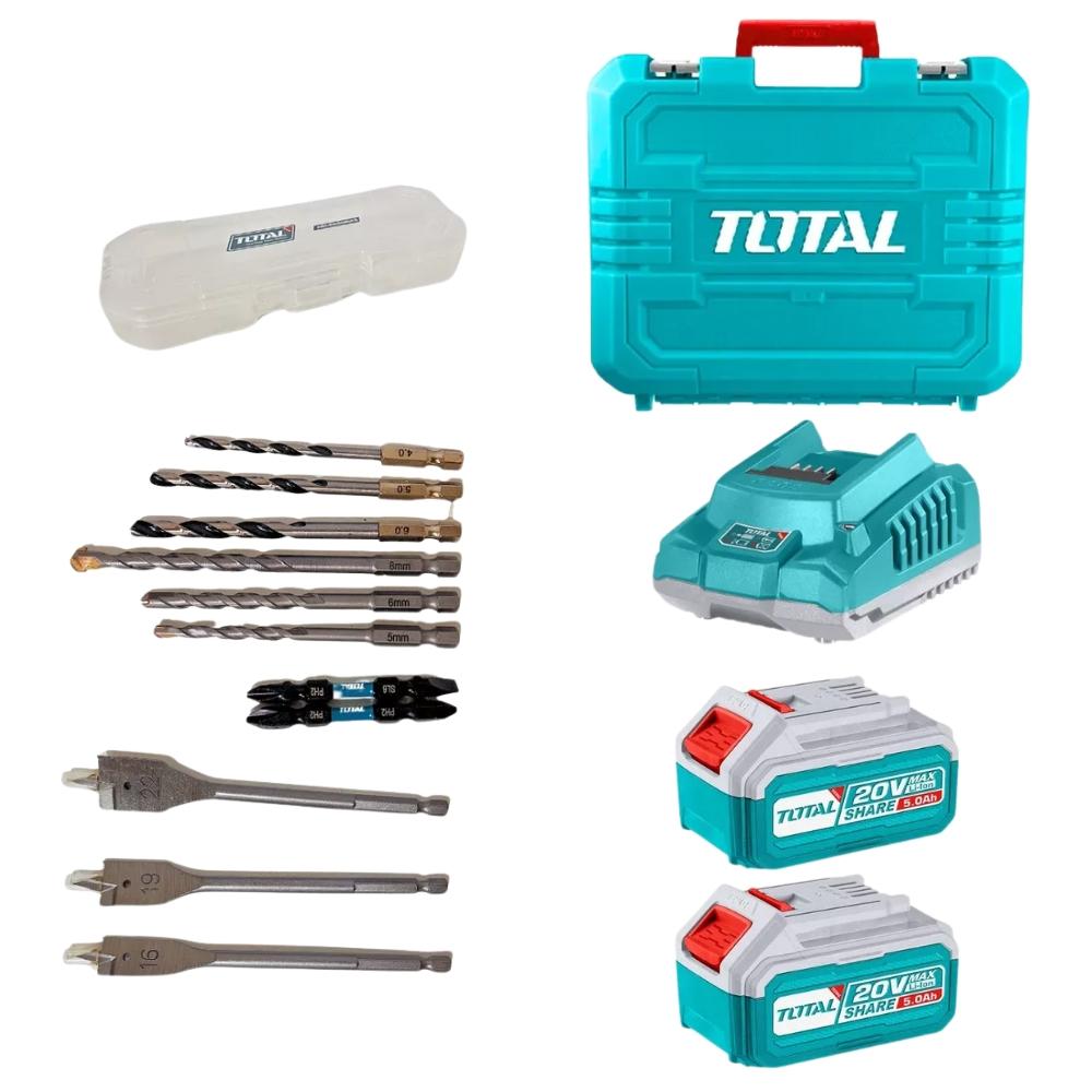 MÁY KHOAN BÚA KHÔNG CHỔI THAN DÙNG PIN 20V 96NM TOTAL TIDLI20968 - HÀNG CHÍNH HÃNG