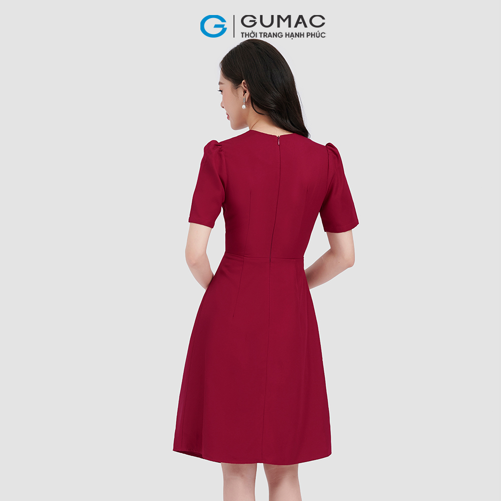 Đầm nữ GUMAC DC05010 form A cổ danton phối xếp ly tạo kiểu