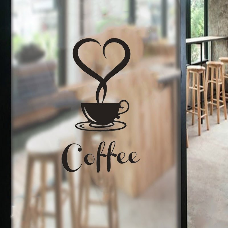 Decal dán tường tách cà phê trái tim trang trí quán cà phê đẹp