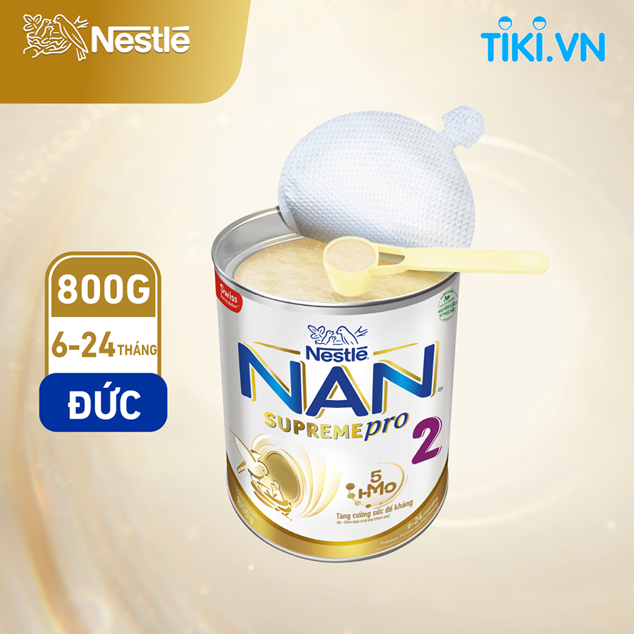 Sữa bột Nestlé NAN SupremePro 2 lon 800g nhập khẩu từ Đức với 5HMO & đạm Gentle Optipro (6 - 24 tháng)