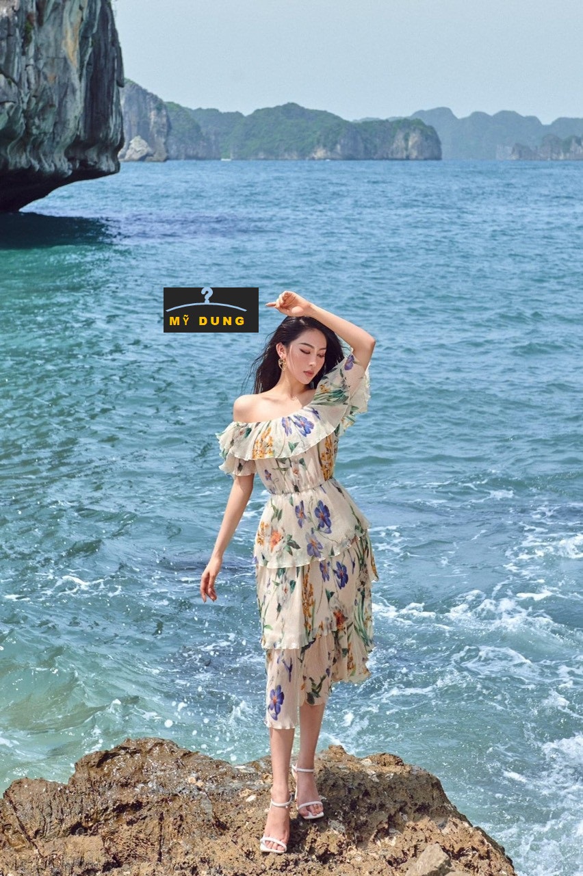 ĐẦM MAXI HOA DẬP LY TRỄ VAI- SIÊU SANG- NHẸ NHÀNG- GỢI CẢM