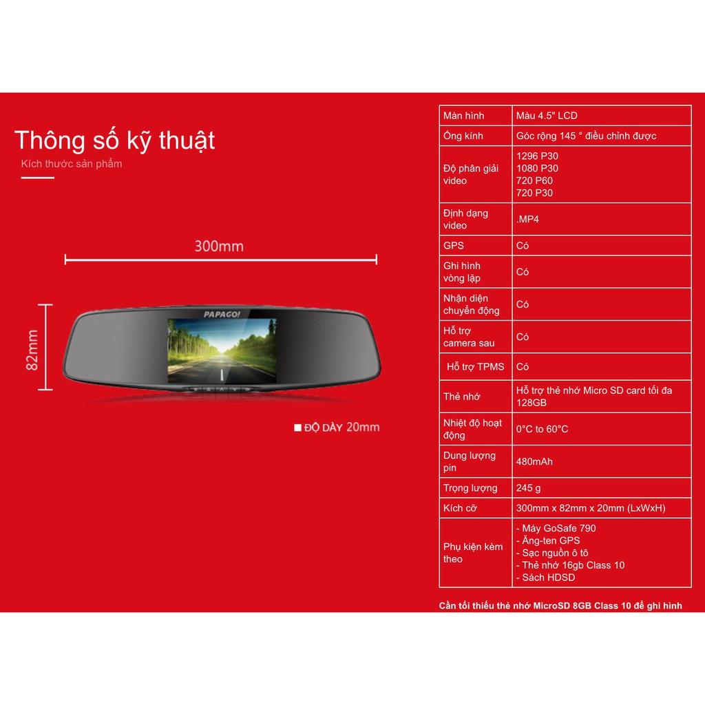 VIETMAP GOSAFE 790 – CAMERA HÀNH TRÌNH GƯƠNG 2K, HỖ TRỢ CAM LÙI, AS LỐP