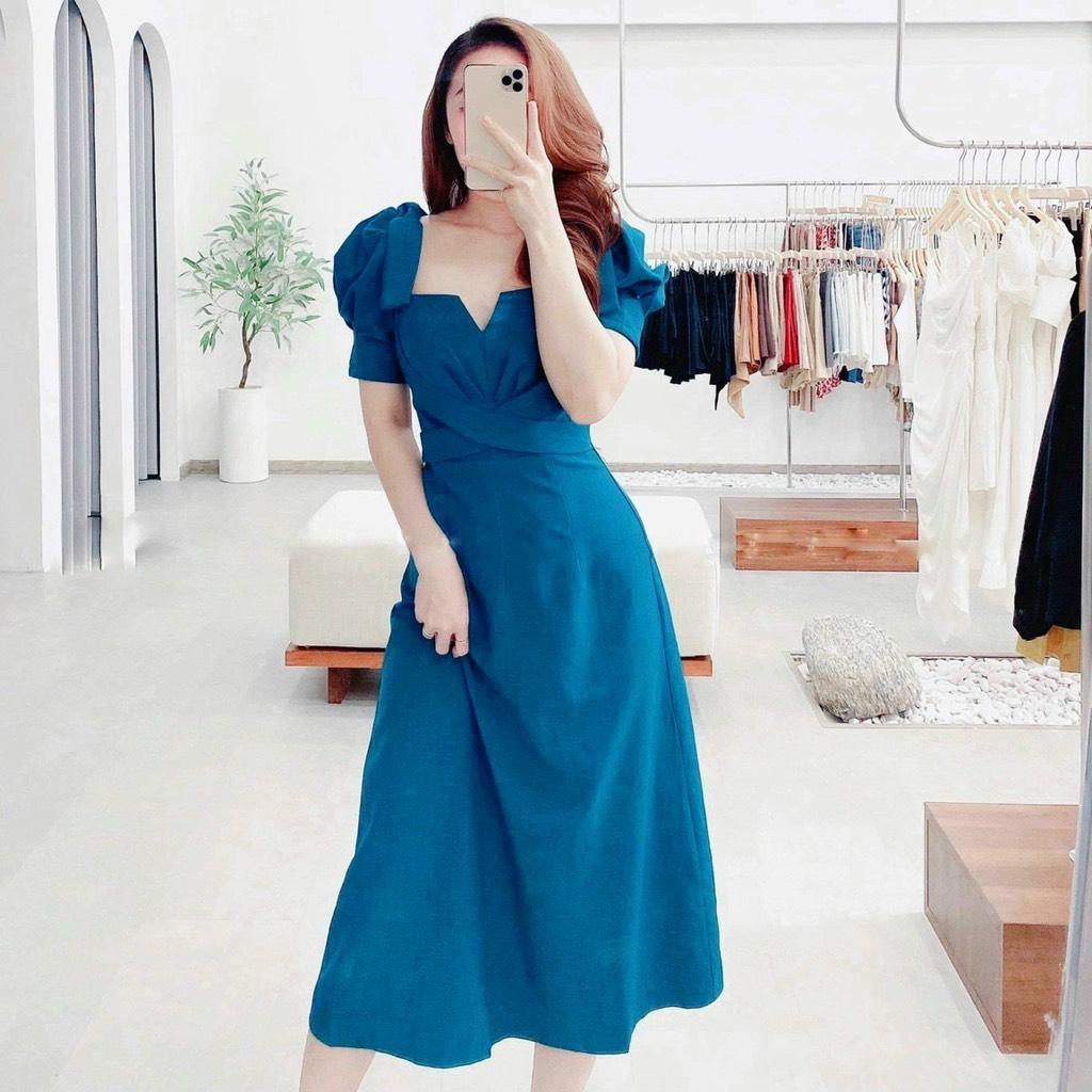 ĐẦM MAXI NƠ VAI CHÉO EO TAY PHỒNG 78561731 [MỎ CHU SHOP