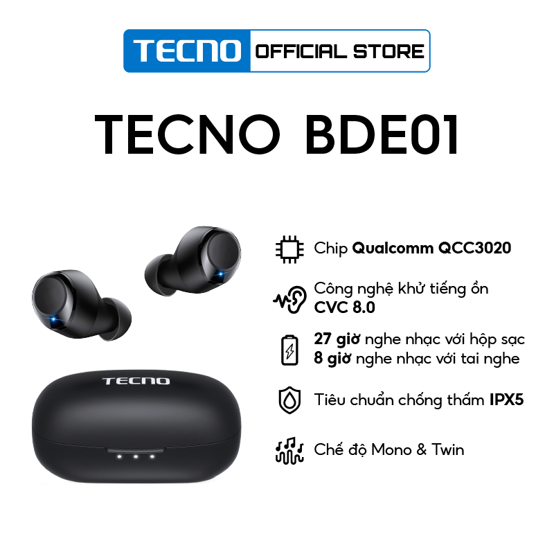 [Quà tặng không bán] Tai Nghe Bluetooth TECNO TWS Earphone BDE01 - Hàng Chính Hãng