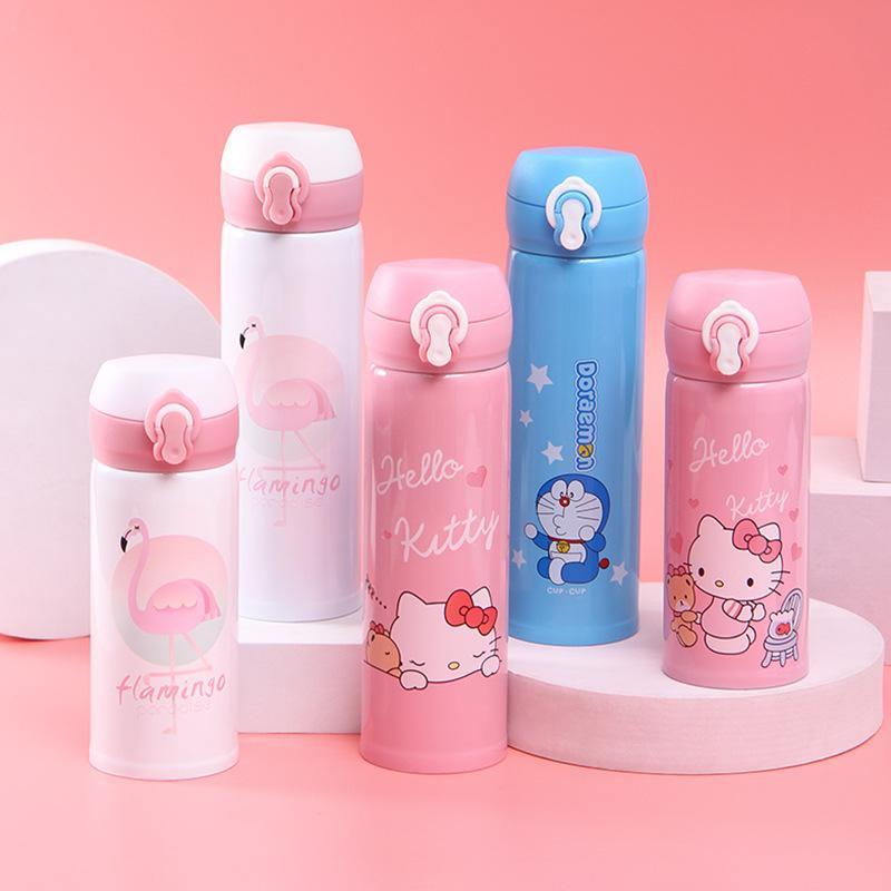 [HSP195][Rẻ vô địch] Bình giữ nhiệt inox 304 kèm sticker có dây quai 450 ml siêu cute