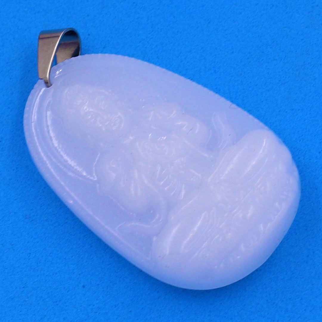 Mặt Phật Đại nhật như lai đá thạch anh trắng 3.6 cm kèm móc và dây chuyền inox, Mặt Phật bản mệnh