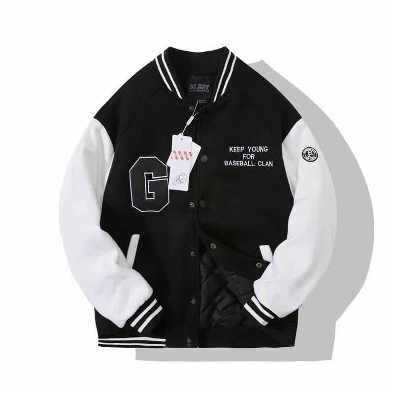 Áo Khoác Bomber Nỉ Ngoại 2 Lớp Thêu Chữ G Phối Họa Tiết Đơn Giản Lịch Lãm Cuốn Hút Thời Trang