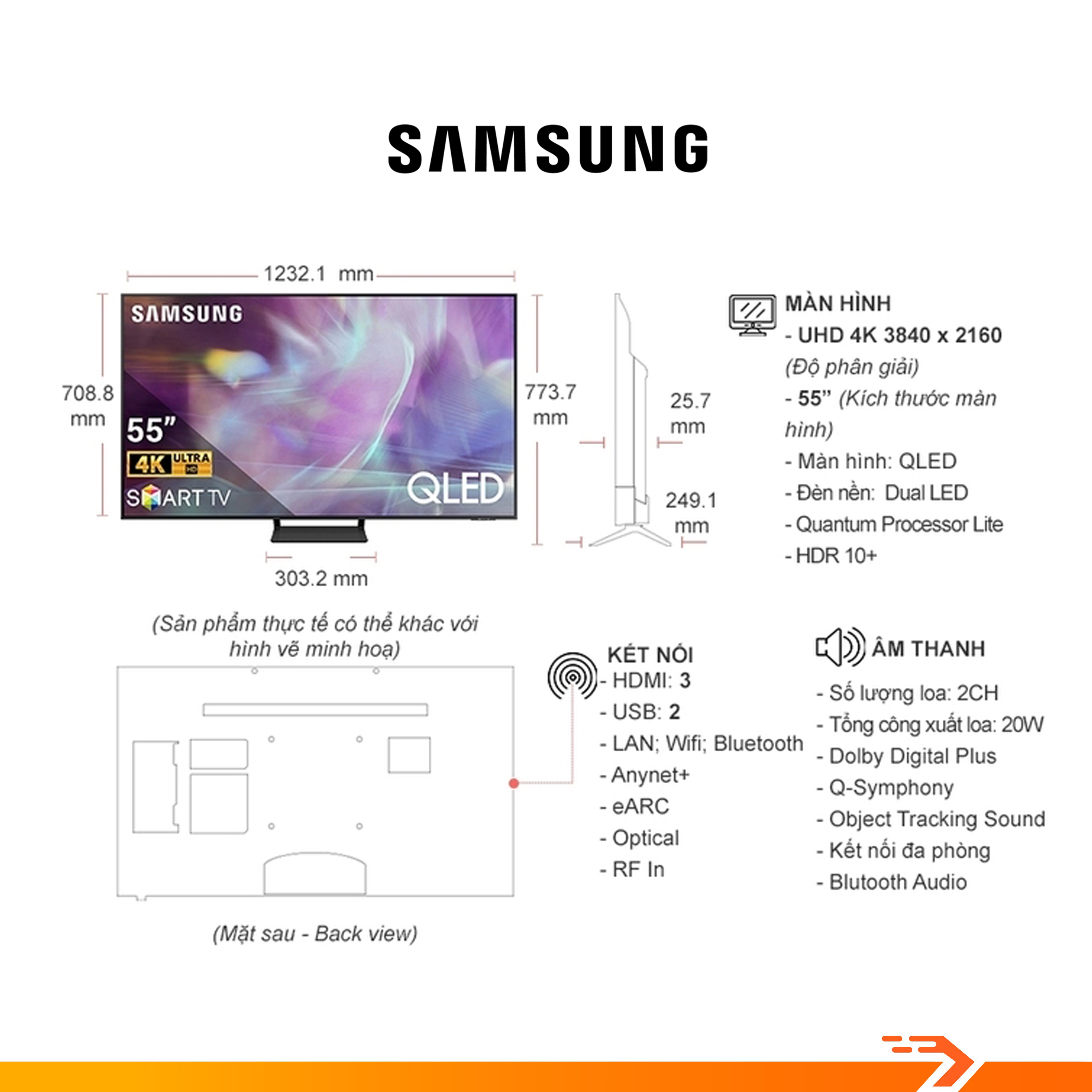 Smart Tivi QLED Samsung 4K 55 inch QA55Q60AAKXXV - Hàng Chính Hãng