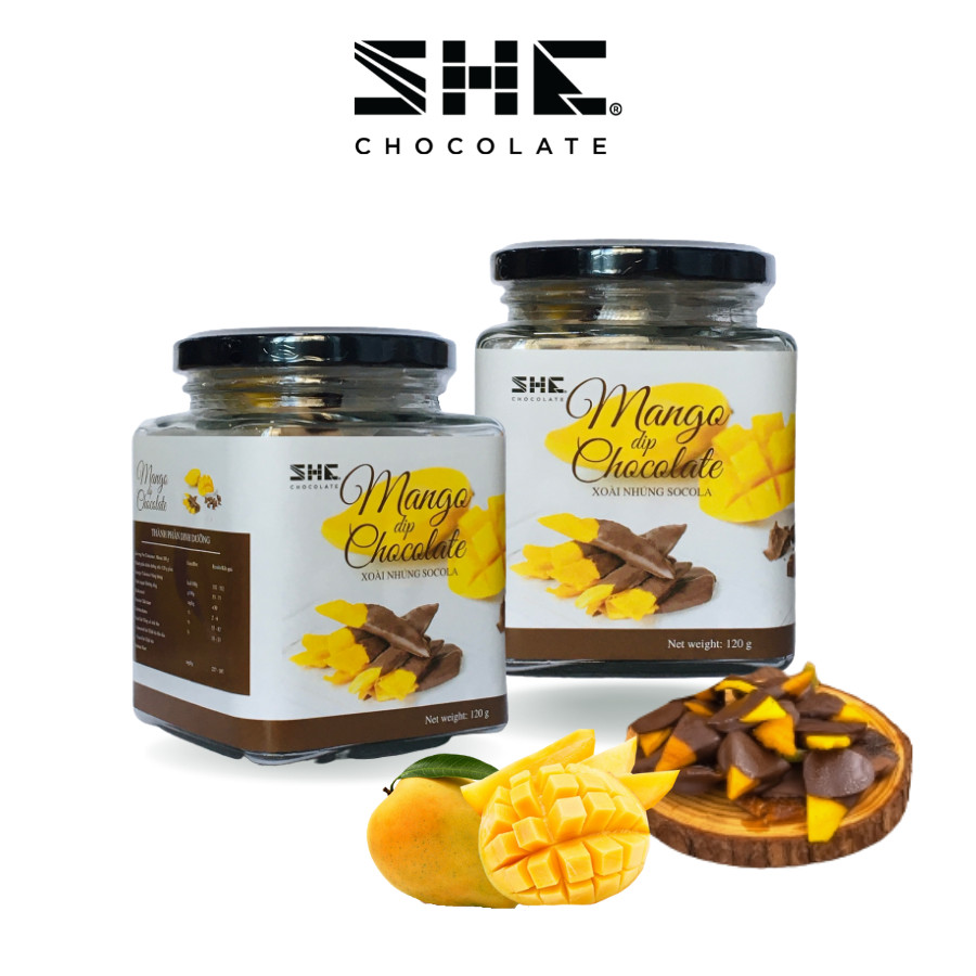 Combo 2 hũ Xoài nhúng Socola - SHE Chocolate - Hũ 120g -  Hương vị đa dạng, bổ sung năng lượng, tốt cho sức khỏe. Quà tặng người thân, dịp lễ, thích hợp ăn vặt