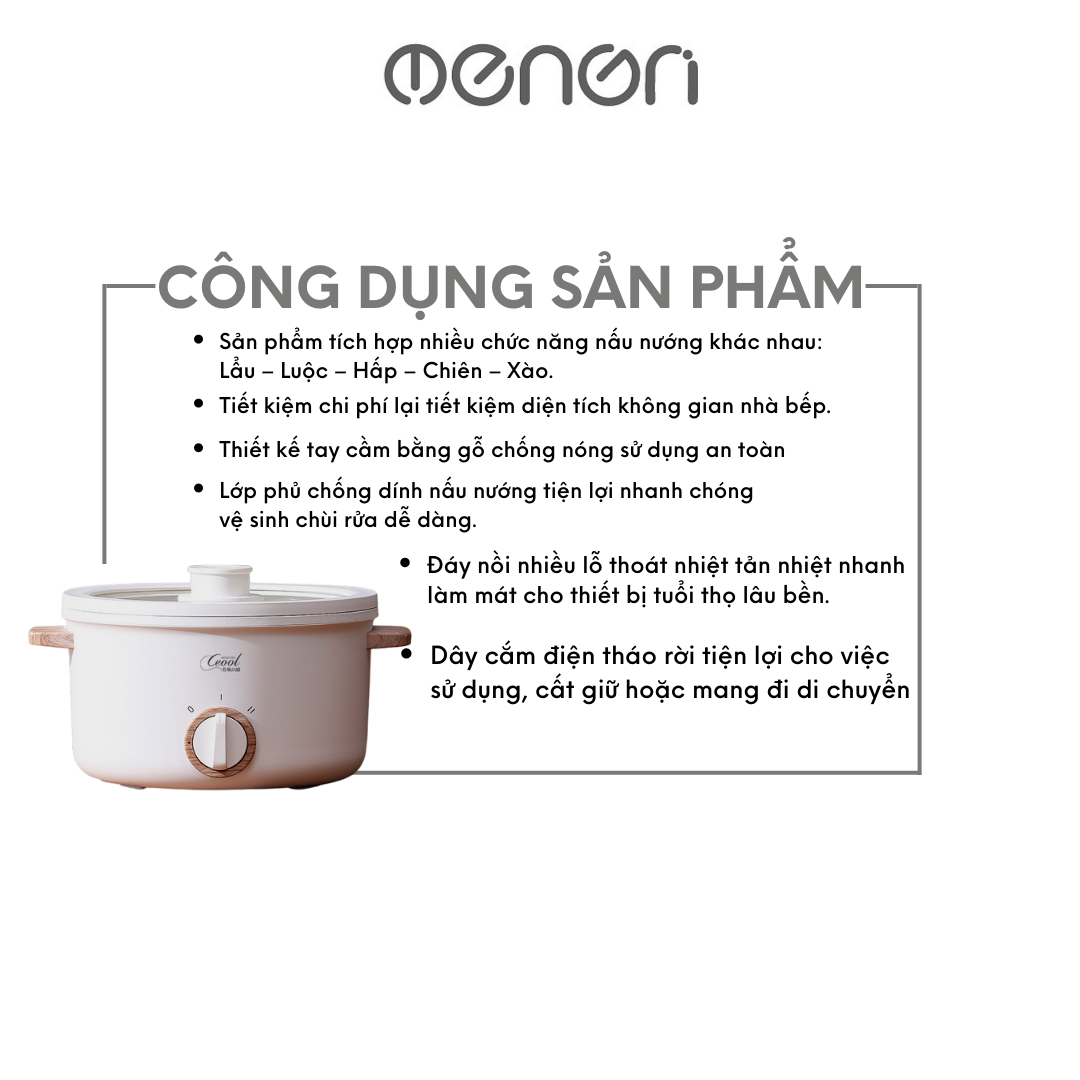 Nồi Điện Đa Năng OENON 2.5L Công Suất 700W Chống Dính 3 Lớp Phù Hợp Nấu Lẩu, Rán, Chiên, Xào - Hàng Chính Hãng