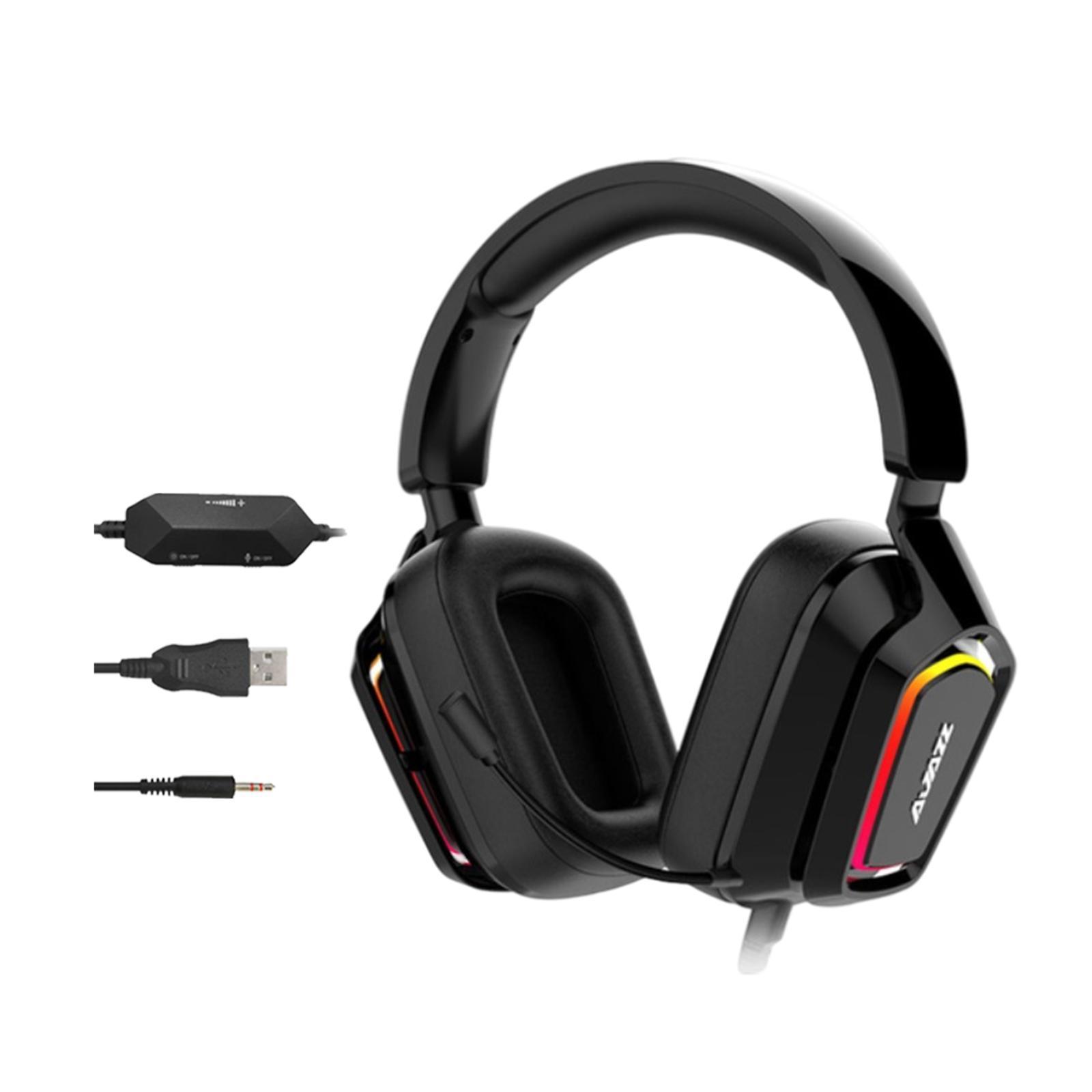 LED Colorful Over Ear Gaming Headset Headphones with Mic Black 3.5mm