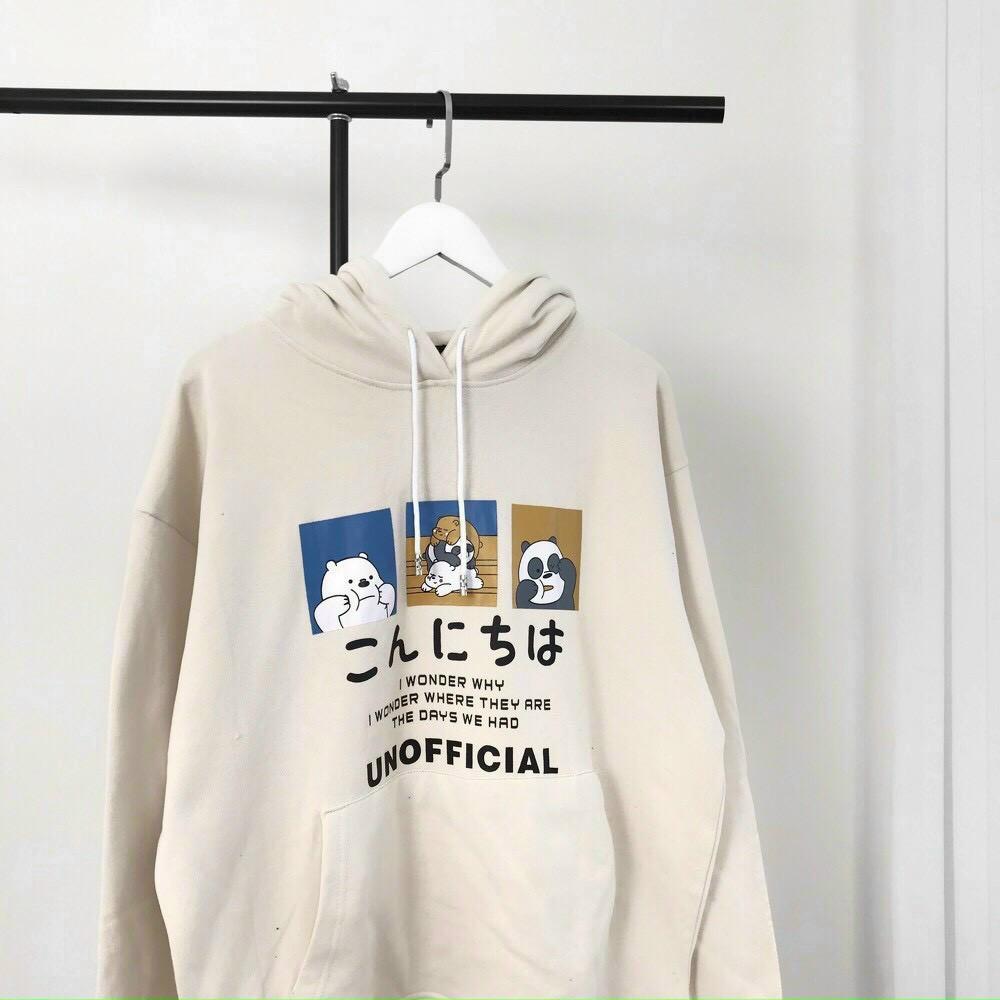 Áo Hoodie Chữ Nhật Unisex Nam Nữ - Áo Khoác Nỉ Hoodie Có Mũ hình gấu - HIỀN LINH SHOP
