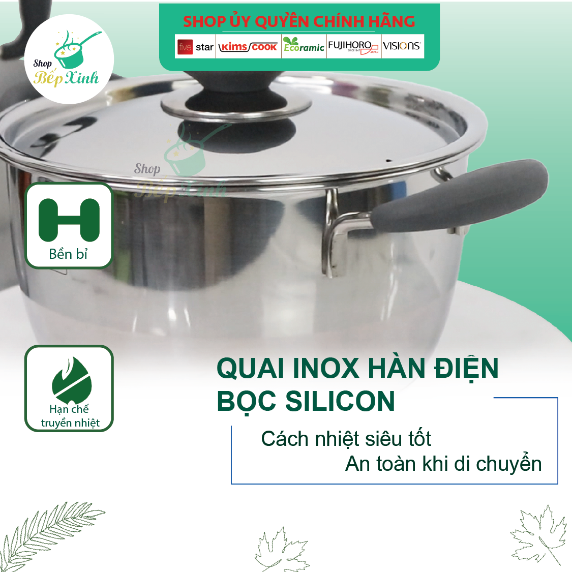 Nồi inox Fivestar Standard 3 đáy Thân Cool  quai silicon chống nóng nắp inox (16cm / 20cm / 24cm / 26cm )