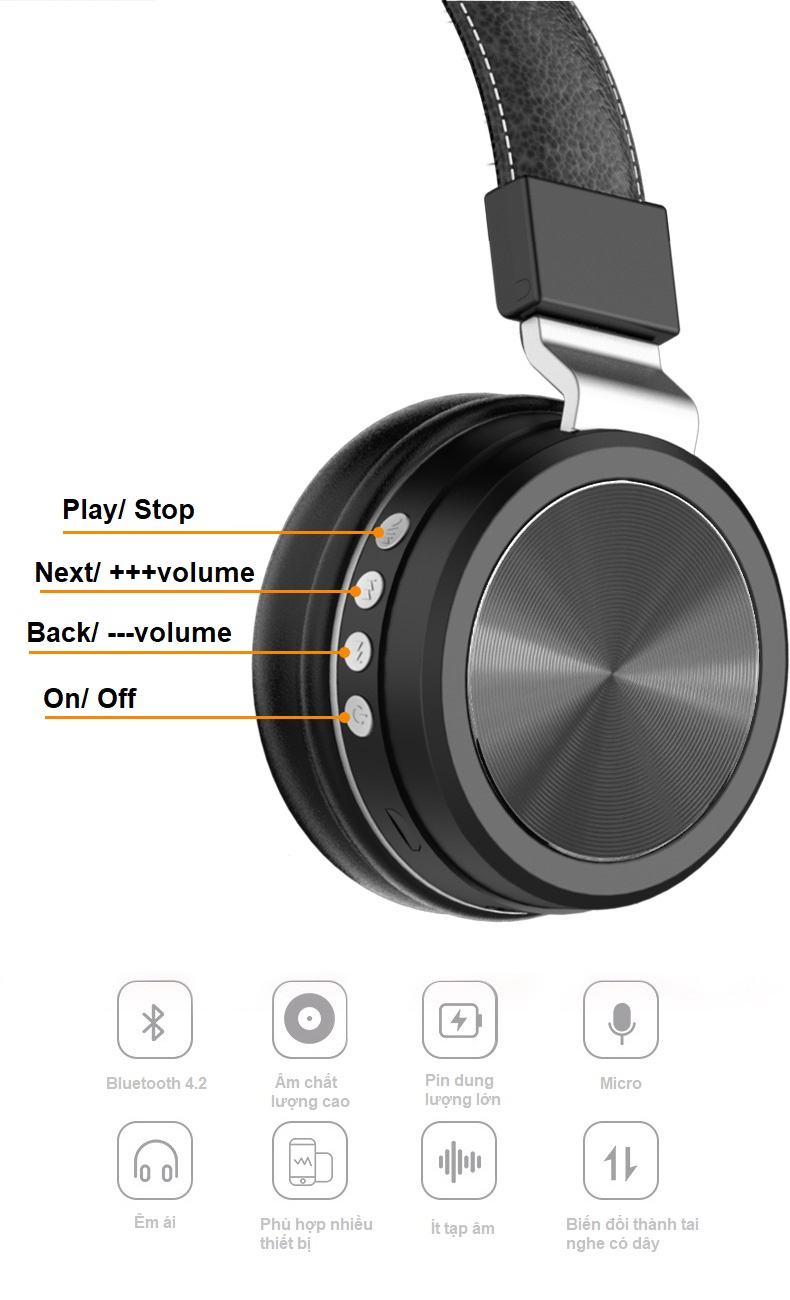 Tai Nghe Headphone Bluetooth Không Dây FM Cao Cấp (Màu Đỏ)