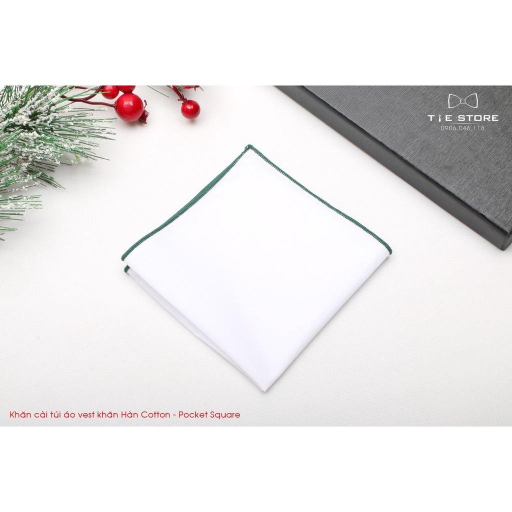 Khăn Cài Túi Áo Vest - Pocket Square, phụ kiện lịch lãm, trơn màu trắng viền