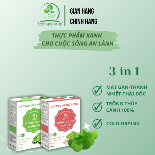 Nông Xanh Garden Combo 2 Hộp Bột Rau Má Thủy Canh Nguyên Chất + Hạt Sen Hộp 15 gói hòa tan uống liền, mát gan, đẹp da