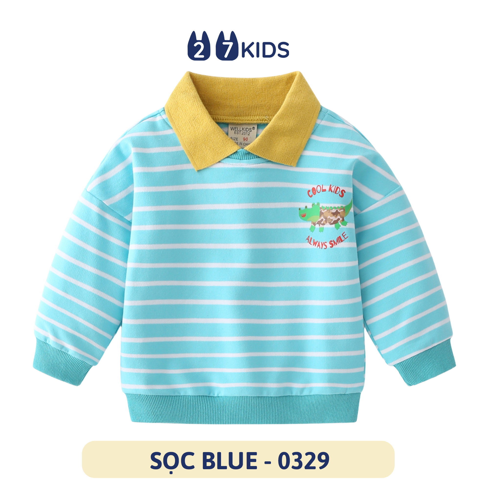 Áo thun nỉ bé trai dài tay 27Kid WELLKIDS áo cổ bẻ da cá đi học nam cho trẻ từ 2-8 tuổi BLSS7