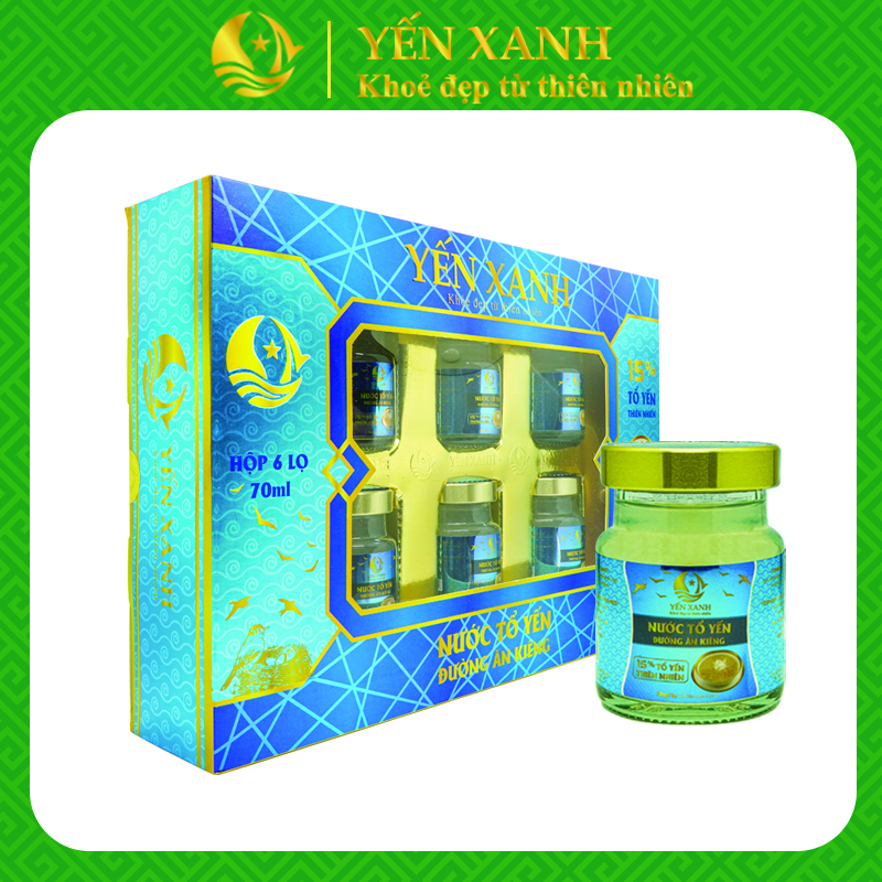 Nước tổ yến đường ăn kiêng - YẾN XANH (15% tổ yến) - Hộp 6 lọ x 70ml tặng kèm túi, tốt cho người bị tiểu đường, người cần ăn kiêng