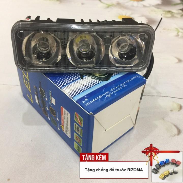 Đèn LED trợ sáng C3 - 3 màu cho xe máy A226-KR6 - Tặng kèm bộ chống đổ trước răng cưa