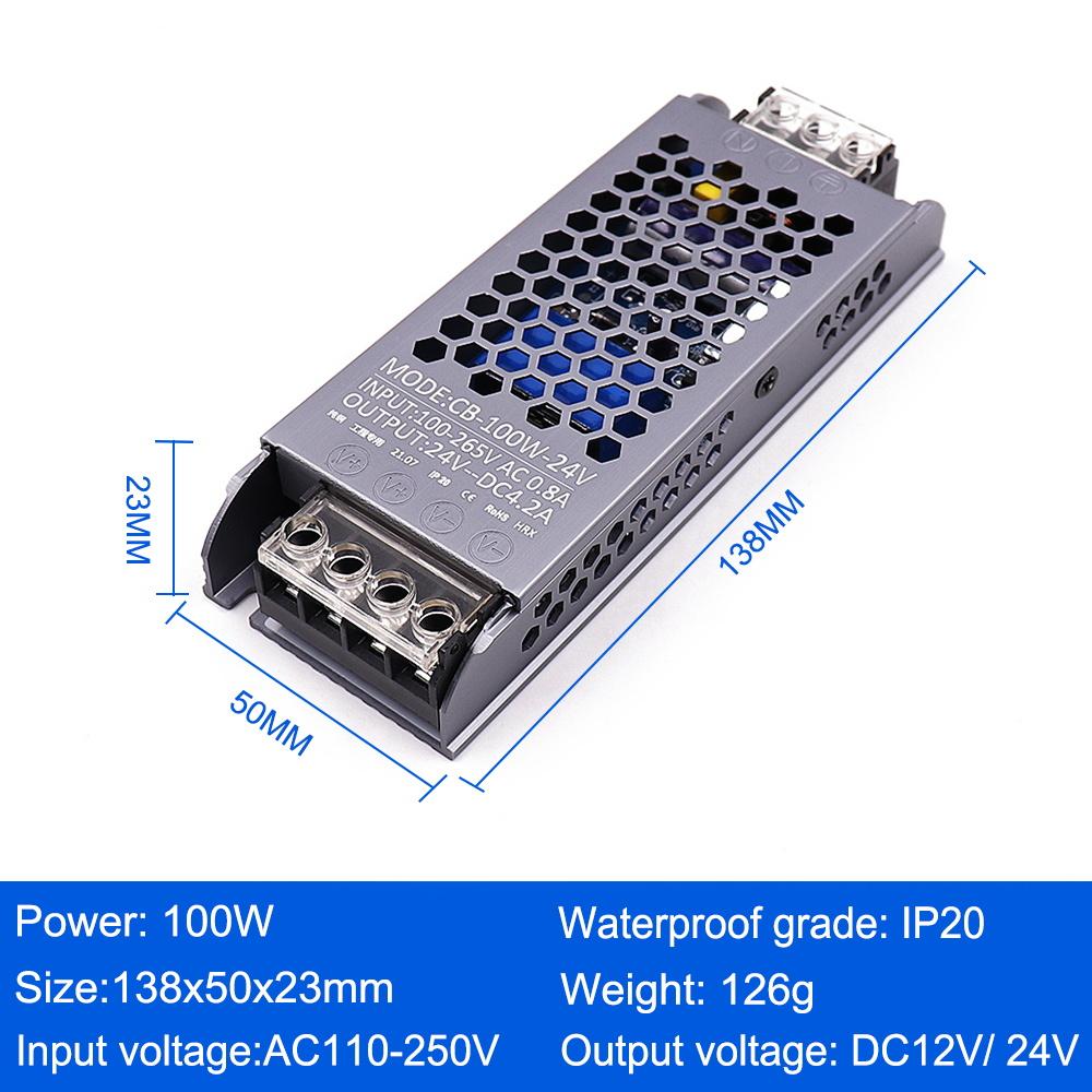 Biến Áp AC/DC 12V 24V 60W 100W 200W 300W 400W 500W Bộ Nguồn Trình Điều Khiển Đèn LED Bộ Chuyển Đổi A/D Siêu Mỏng Cho Bóng Đèn Dải Đèn LED Điện Áp Đầu Ra: 12V