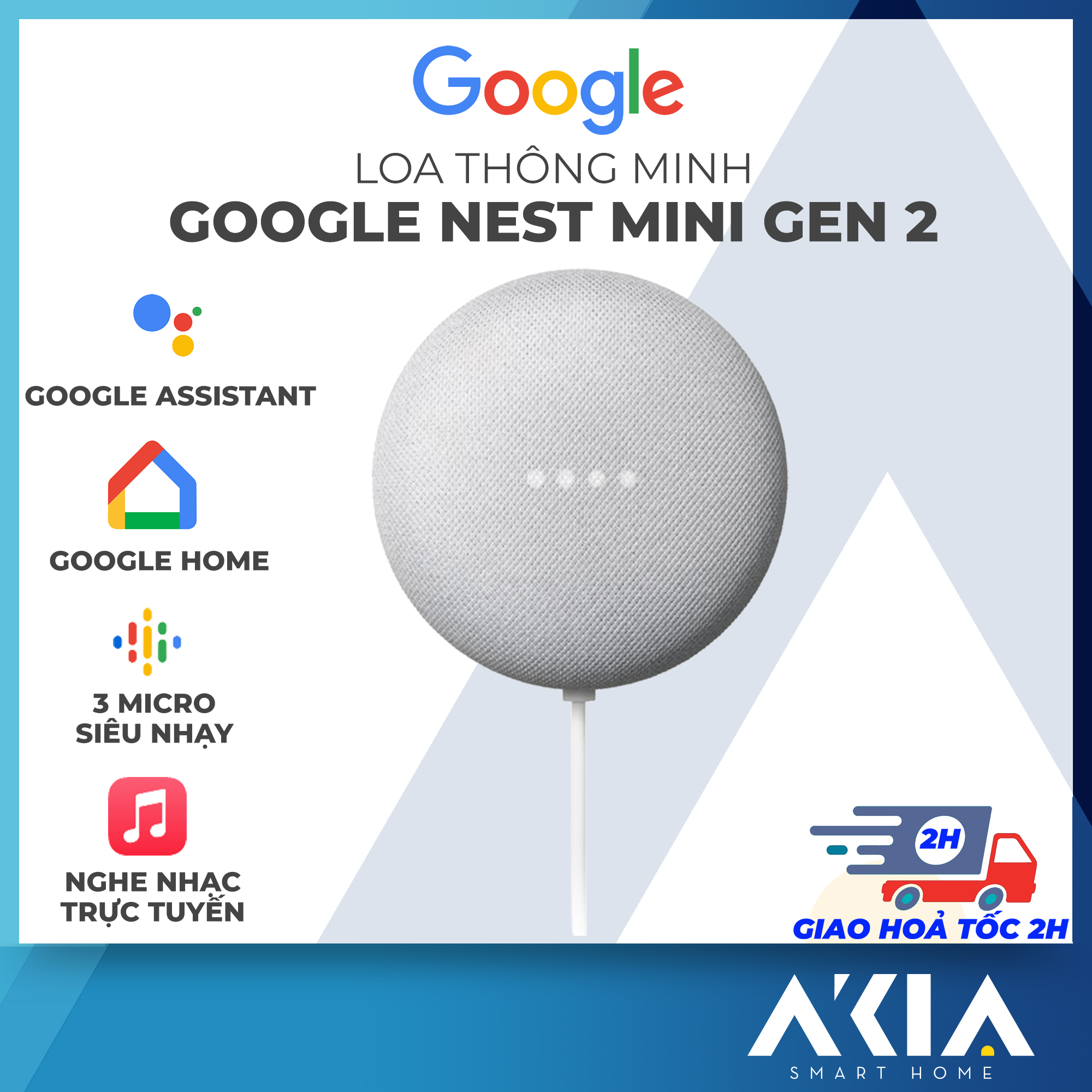 Loa Thông Minh Google Nest Mini Gen 2 - Loa Google Tích Hợp Trợ lý ảo Google Assistant Thế hệ thứ 2 - Hàng Chính Hãng