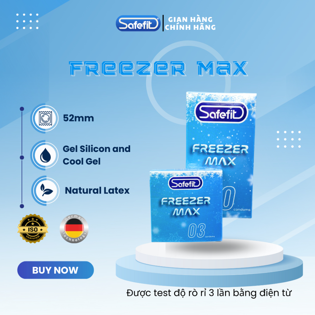 Bao cao su Safefit Freezer Max siêu mỏng bạc hà mát lạnh size nhỏ 49mm hộp 3 chiếc, 10 chiếc