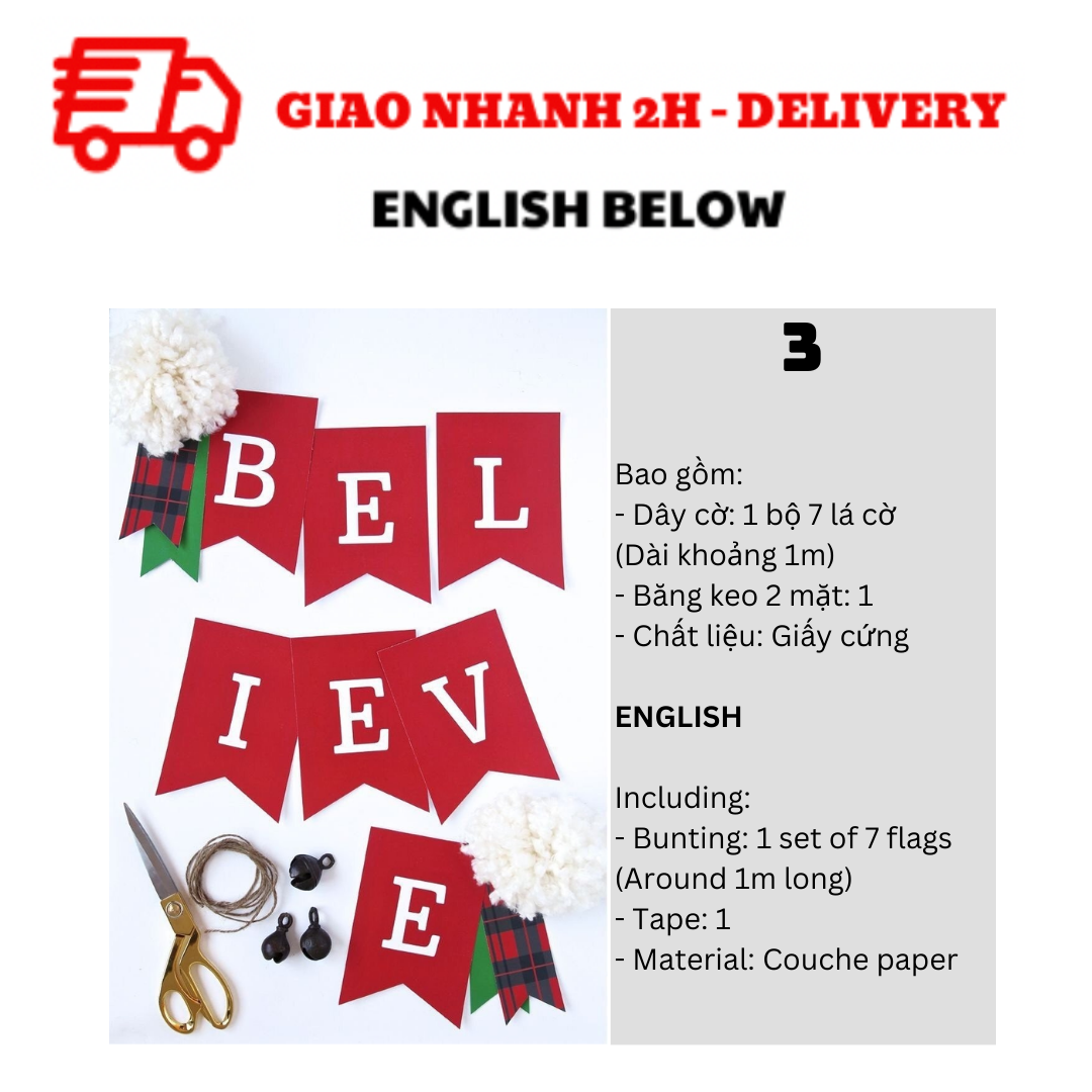 Bộ Dây Cờ Noel Trang Trí Tiệc Nhiều Mẫu - Merry Christmas Bunting DCXM31