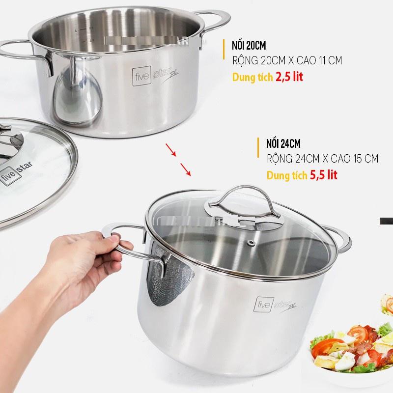 Bộ nồi và chảo chống dính vân đá 3 lớp đáy liền inox 304 cao cấp Fivestar Plus 5 món quai oval nắp kính , tặng 1 sạn inox