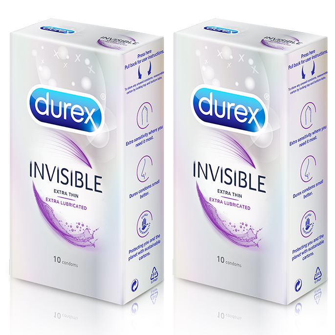 Bao Cao Su Siêu Mỏng, Thêm Chất Bôi Trơn Durex Invisible Extra Lub Hộp 10s + Hộp 10s