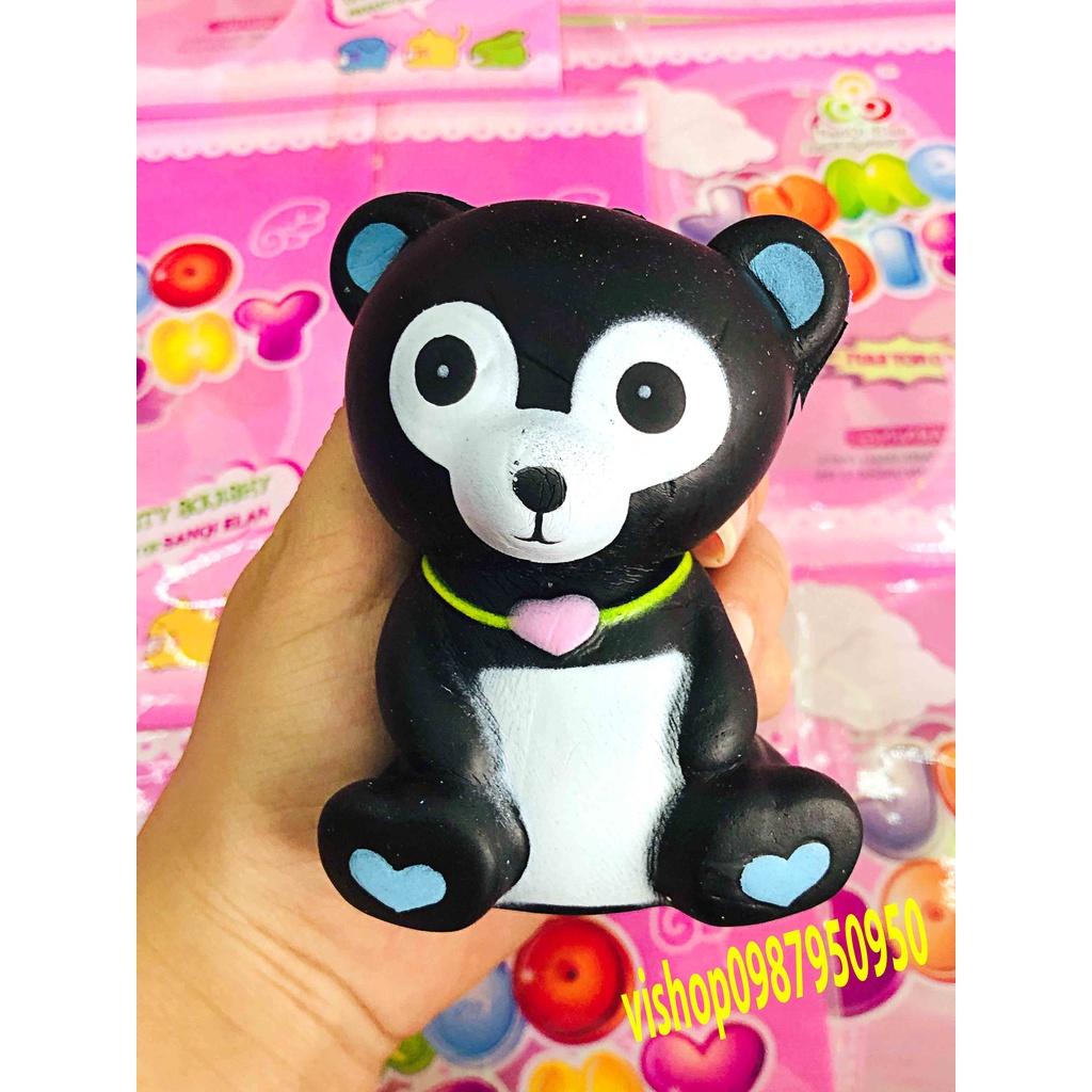 Squishy Lớn JUMBO Hình Gấu Đen Đeo dây chuyền trái tim Đồ Chơi Xốp Giảm Stress Hình mềm mịn dễ Thương đàn hồi Cho Bé