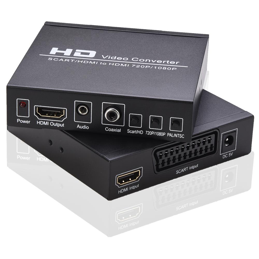 SCART/HD to HD Video Converter Support 720P/1080P Switch PAL/NTSC Switch SCART HD Input HD 3.5mm Audio Coaxial Output