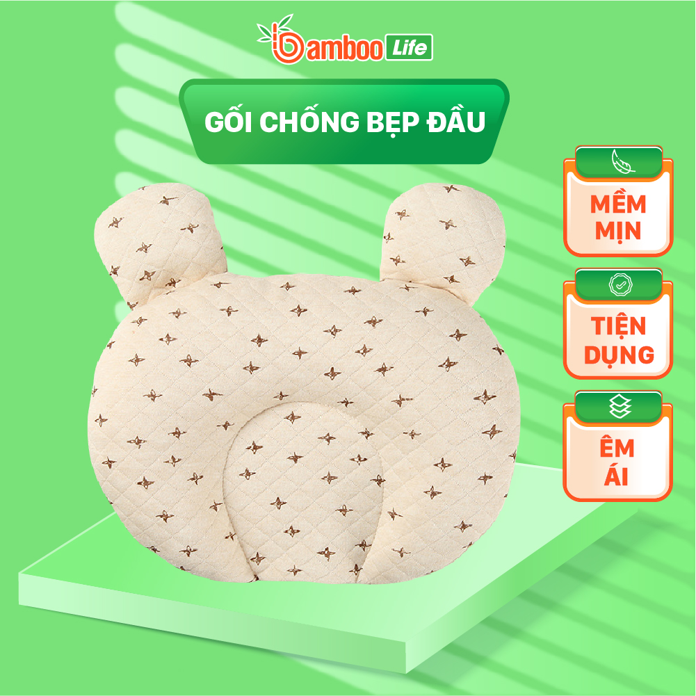 Gối chống bẹp đầu cho trẻ sơ sinh Bamboo Life Gối cao su non chống bẹp đầu méo đầu móp đầu Gối cho trẻ sơ sinh cao cấp êm ái BL101 hàng chính hãng