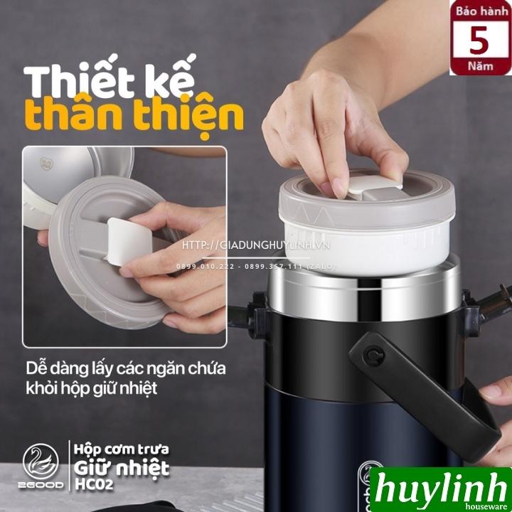 Hộp cơm giữ nhiệt 3 ngăn 2Good HC02 - 2 lít - Tặng túi xách - Kèm Đũa - Thìa - Bảo hành 5 năm - Hàng chính hãng