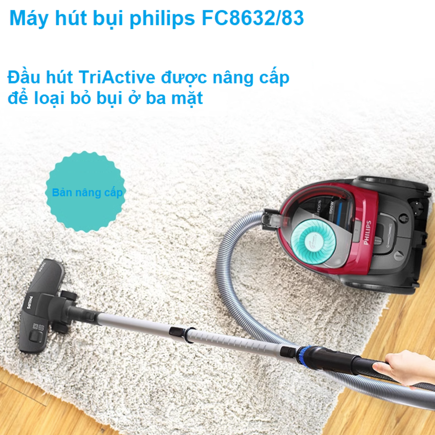 HÀNG NHẬP KHẨU - Máy hút bụi không túi Philips PowerPro Active FC8632, Serial 5000, công suất 1700W