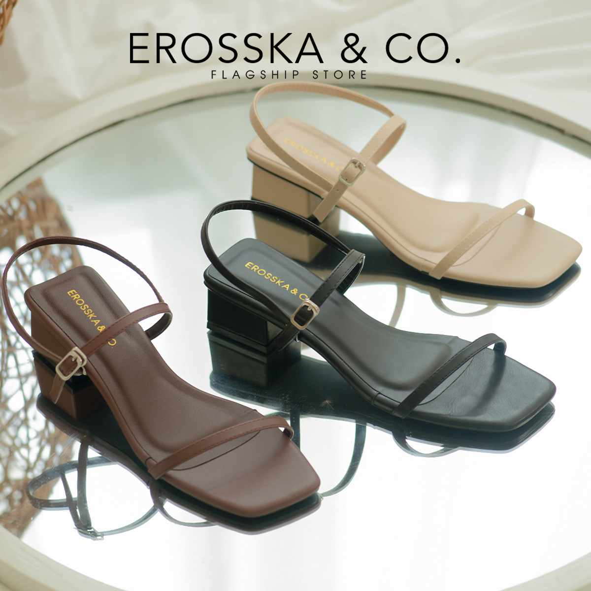 Erosska - Giày sandal cao gót phối dây kiểu dáng Hàn Quốc cao 4cm EM079