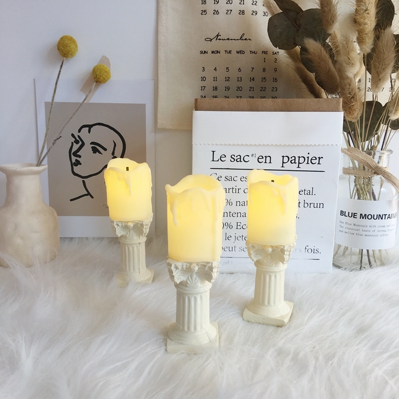 Đèn LED hình nến phong cách Bắc Âu Roman decor để bàn
