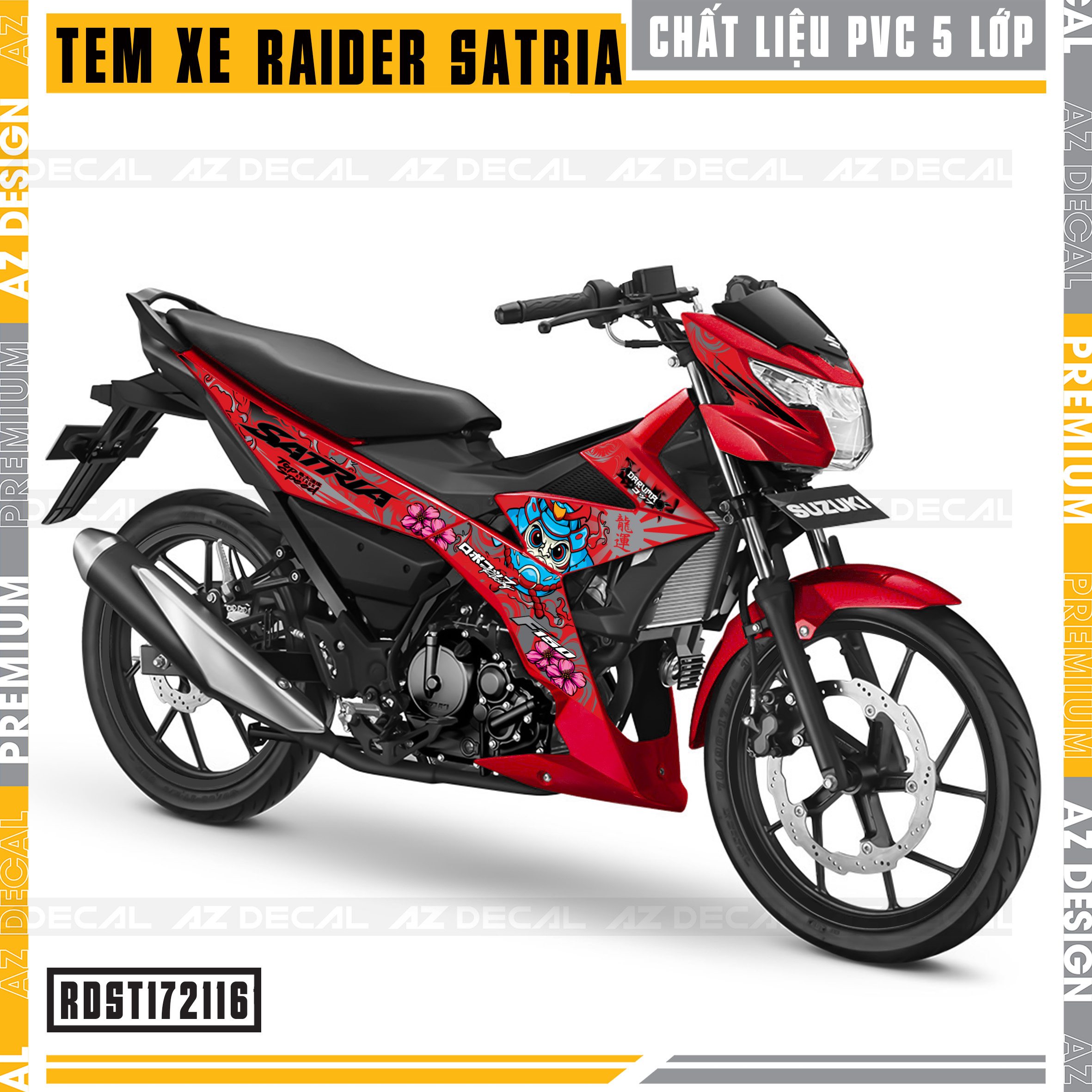 Tem Rời Xe Suzuki Raider - Satria Mẫu Hoa Satan | RDST172116 | Chất Liệu PVC Chống Nước, Đa Dạng Màu Tem Cho Xe