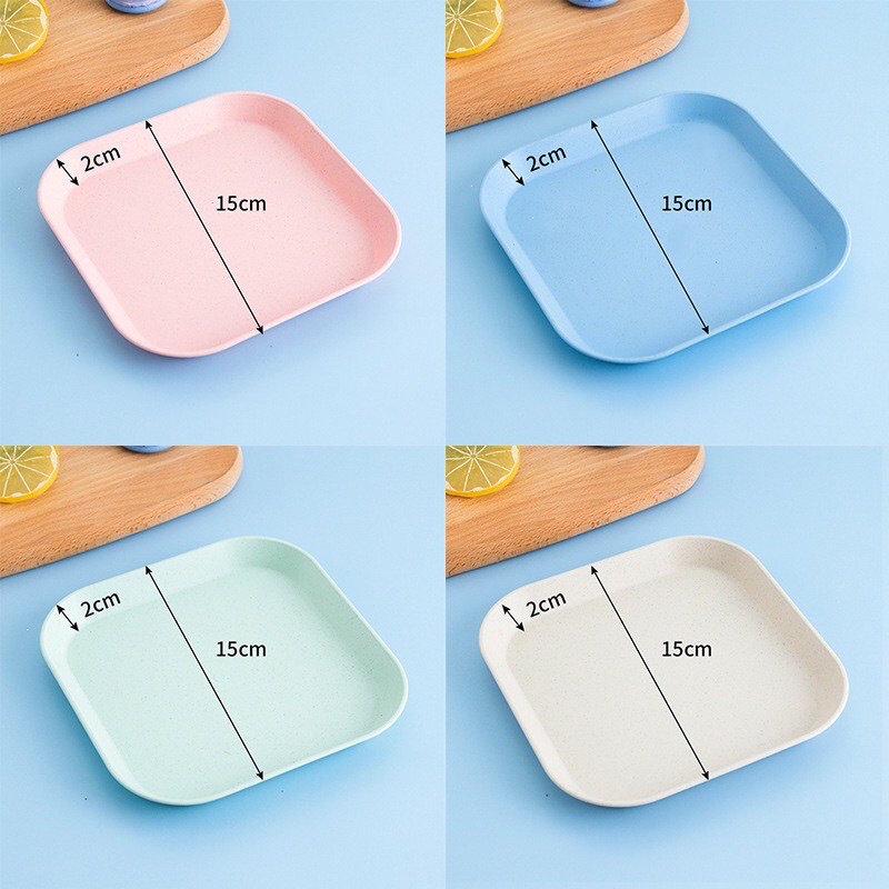 Set 4 Đĩa Chất Liệu Lúa Mạch Màu Pastel An Toàn Cho Sức Khỏe (2 dĩa cạn + 2 dĩa sâu) - giao màu ngẫu nhiên