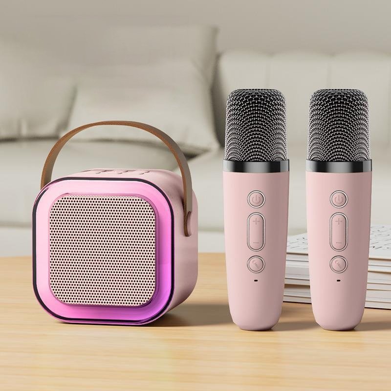 Loa Karaoke Bluetooth Mini K12 Có Đèn Led Kèm 2 Mic Không Dây Hát Hay