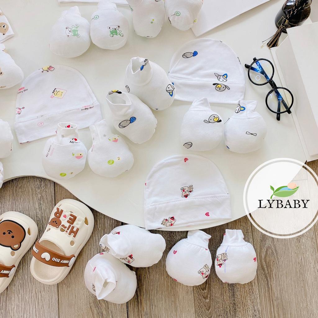 Set mũ bao tay bao chân chất thun lạnh cho bé sơ sinh PK05 LYBABY