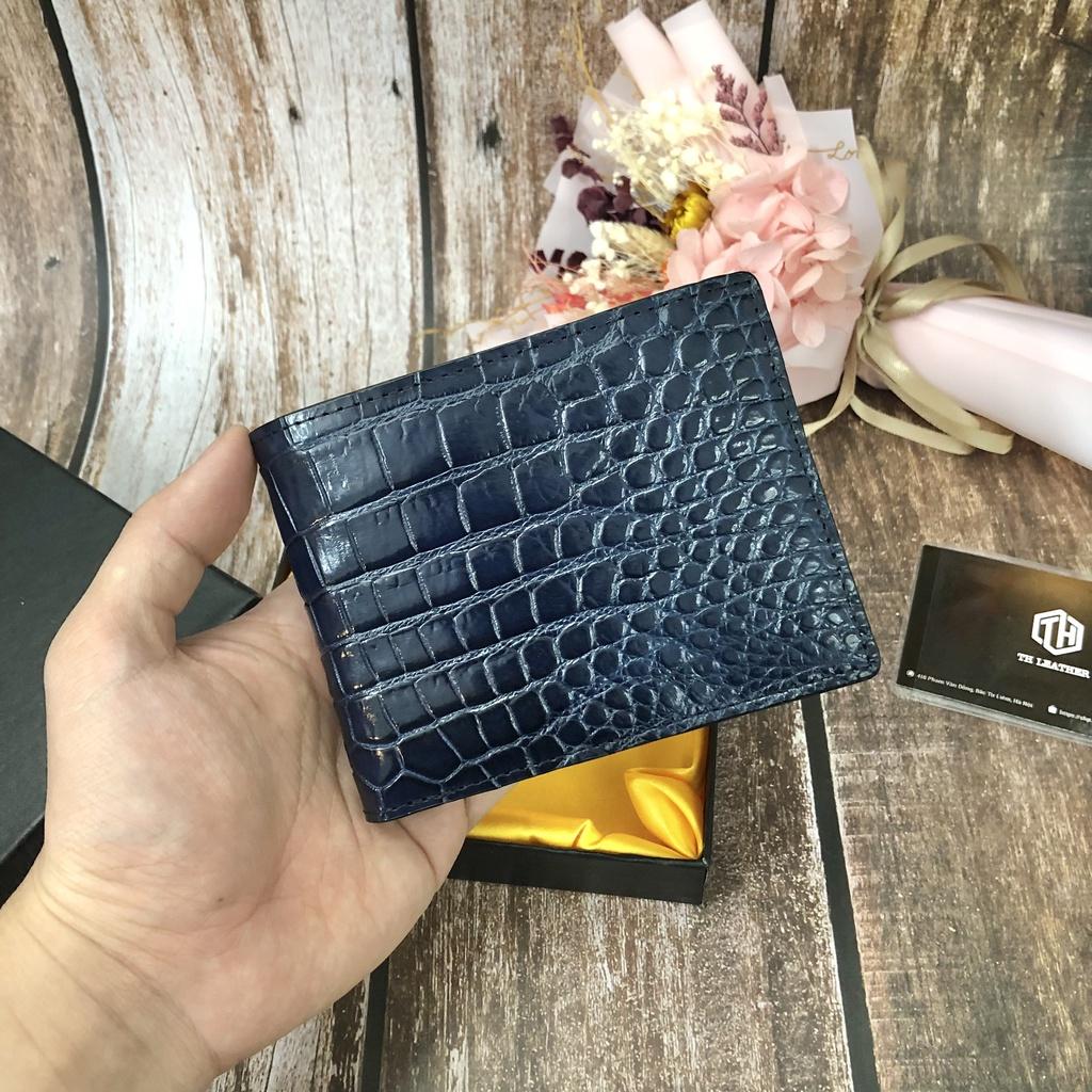 Ví Da Cá Sấu Cao Cấp 1 Mặt Siêu Mềm, Bóp Nam Dáng Ngang Xanh Navy