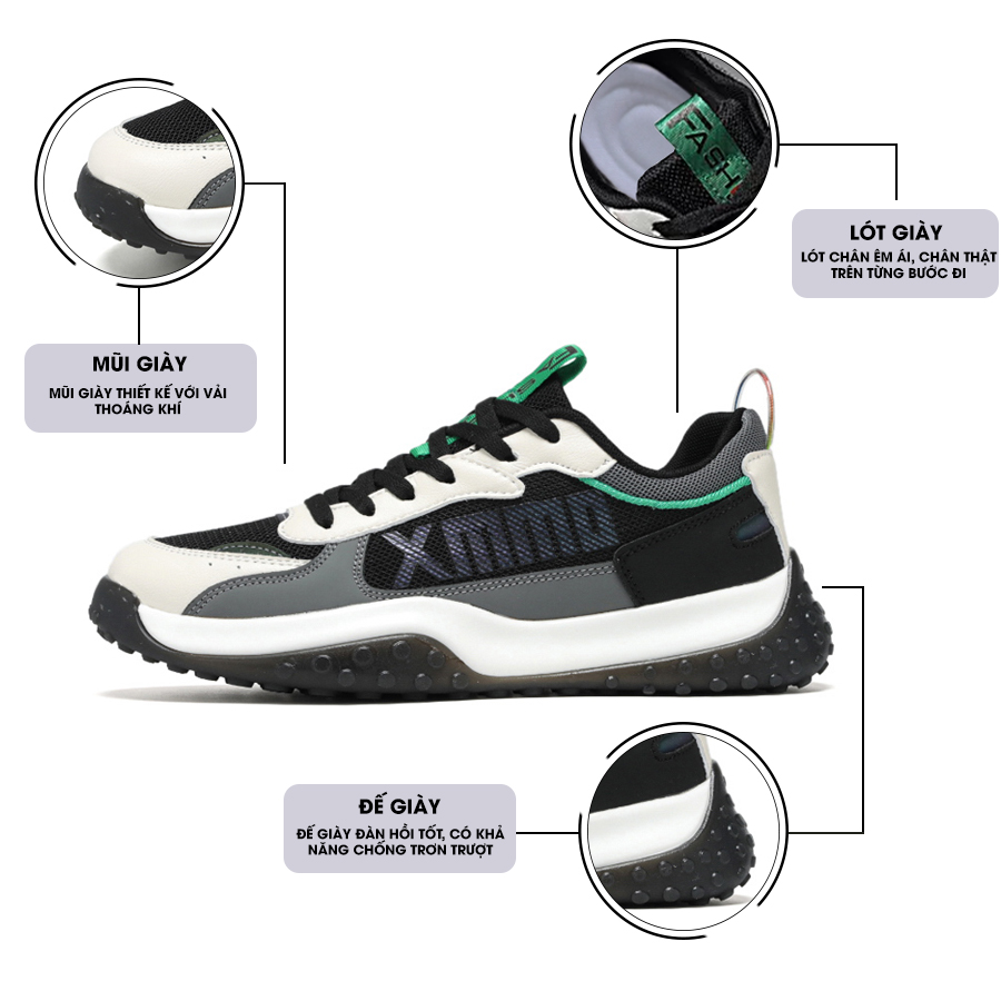 Giày Thể Thao Nam GEMI - Giày Sneaker Màu Trắng - Đen - Xám Trẻ Trung Năng Động - G5486