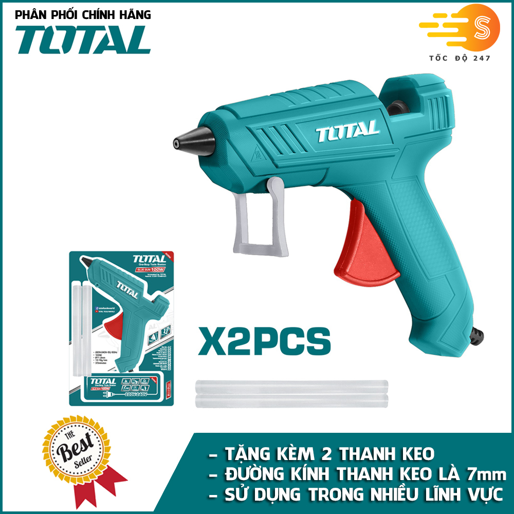 Súng bắn keo nến dùng điện tặng kèm 2 thanh keo 16W TOTAL TT001116 - Thiết bị bơm keo, loại nhỏ gọn, tay cầm chắc chắn, keo 7mm