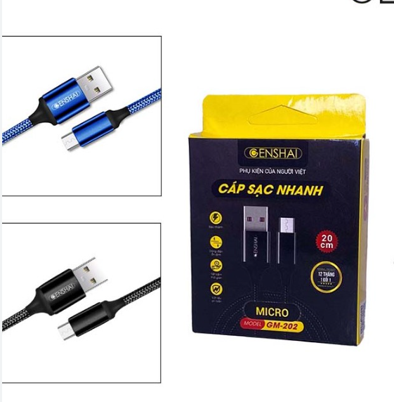 Cáp sạc nhanh 3A 20Cm Genshai Micro GM202